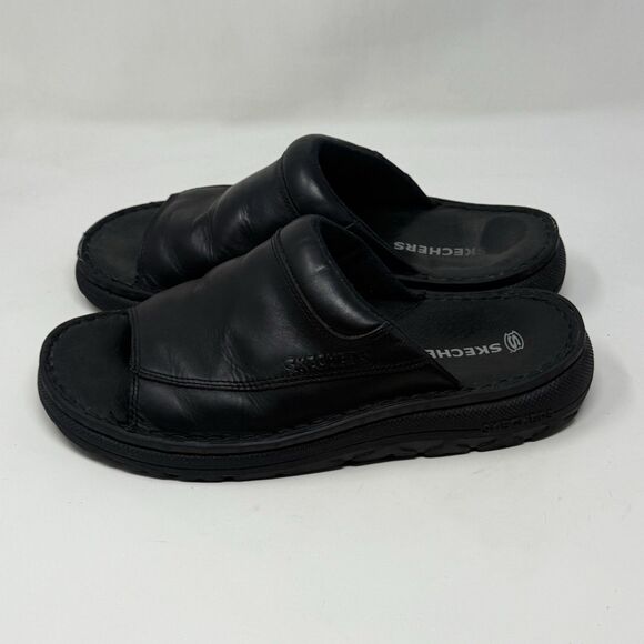 Skechers Jammers Slide Sandals Mens 11 Black Leather Chunky Sole Vintage Y2K - Picture 4 of 14